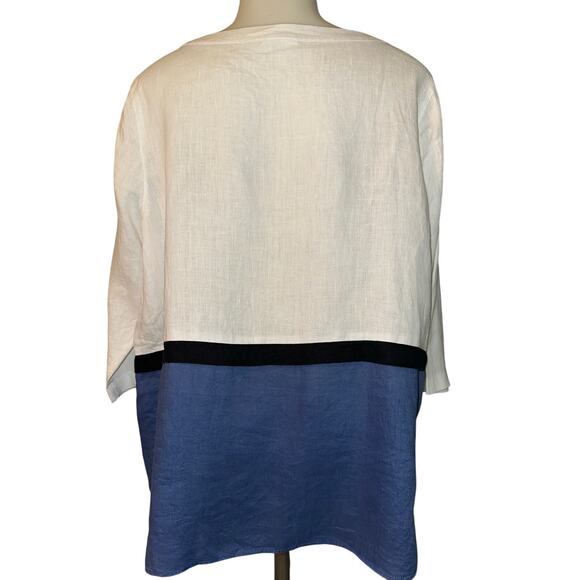 J.Jill Women’s Size Medium Petite Blue White Linen Colorblock Tunic Top Casual - Picture 3 of 8